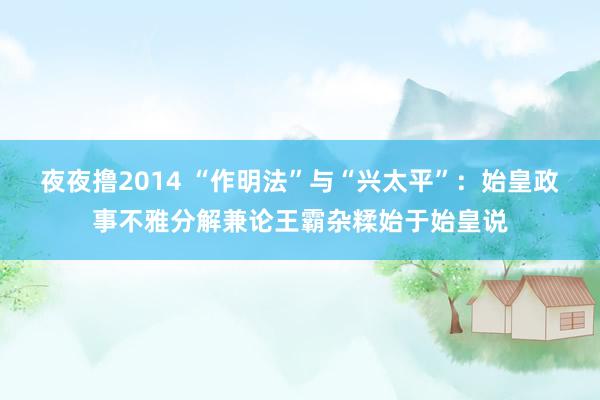 夜夜撸2014 “作明法”与“兴太平”：始皇政事不雅分解兼论王霸杂糅始于始皇说